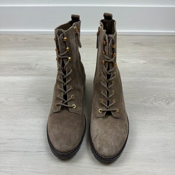 Tory Burch Lace Up Suede Combat Boots Womens 9 Brown Lug Sole - Picture 3 of 7